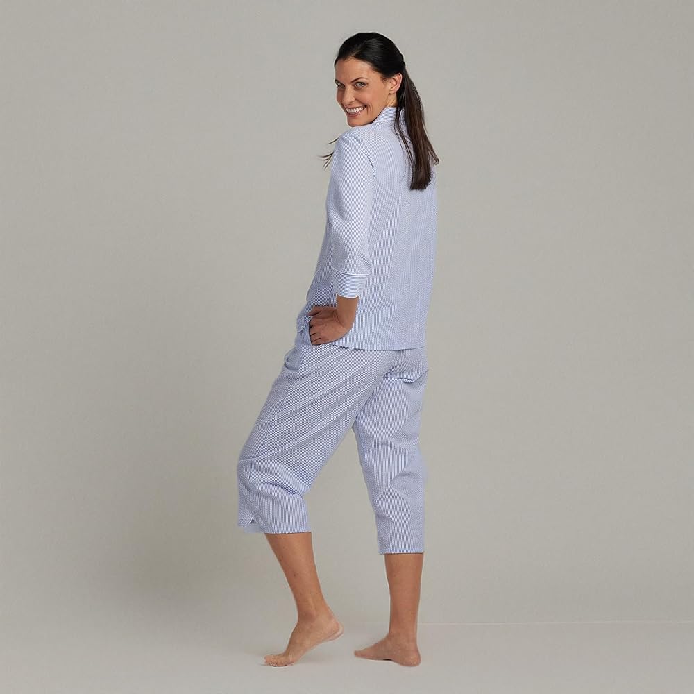 Miss Elaine Pajama Set - Women's Seersucker PJ Set, 3/4